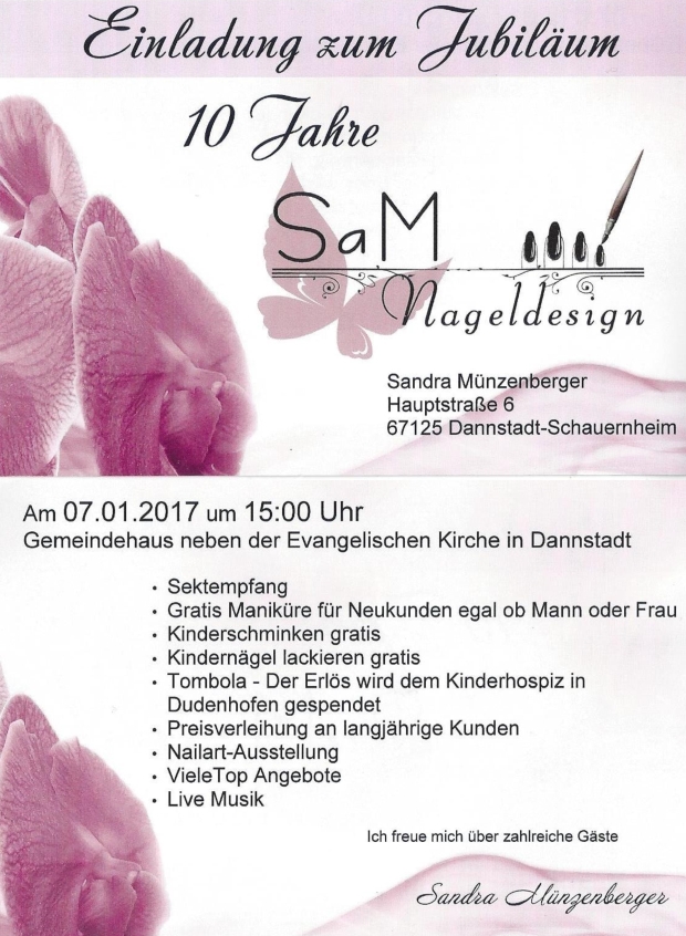 07.01.2017 – Einladung zum Jubiläum 10 Jahre Sam-Nageldesign