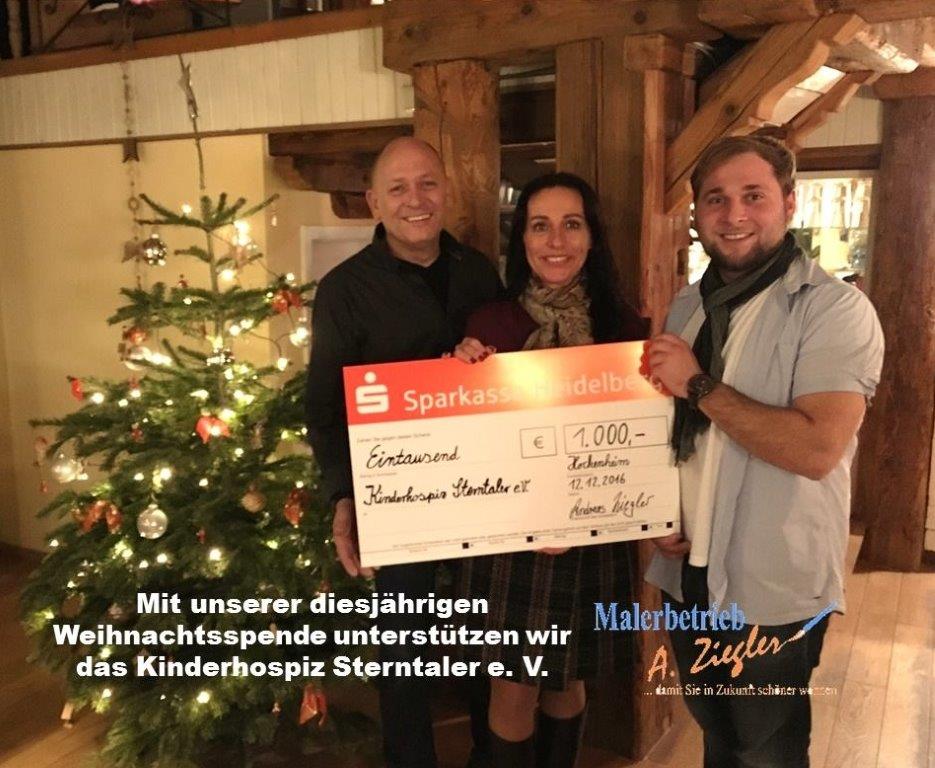 Malerbetrieb Ziegler unterstützt Kinderhospiz mit Weihnachtsspende