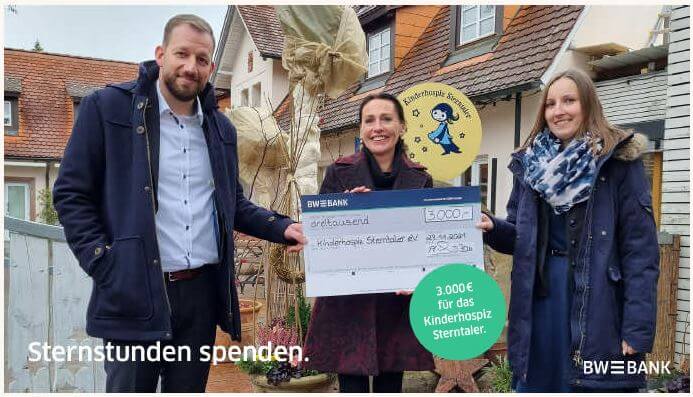 Spende der BW Bank an Kinderhospiz Sterntaler