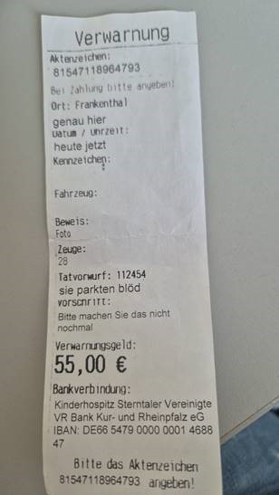 Warnung vor falschen Strafzetteln, als Spende für das Kinderhospiz getarnt.